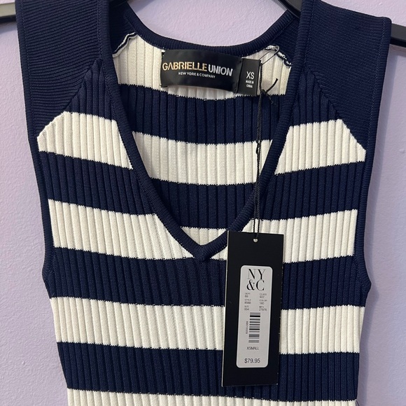 NY&Co Navy and White Striped Ribbed Tank Dress - Picture 5 of 5